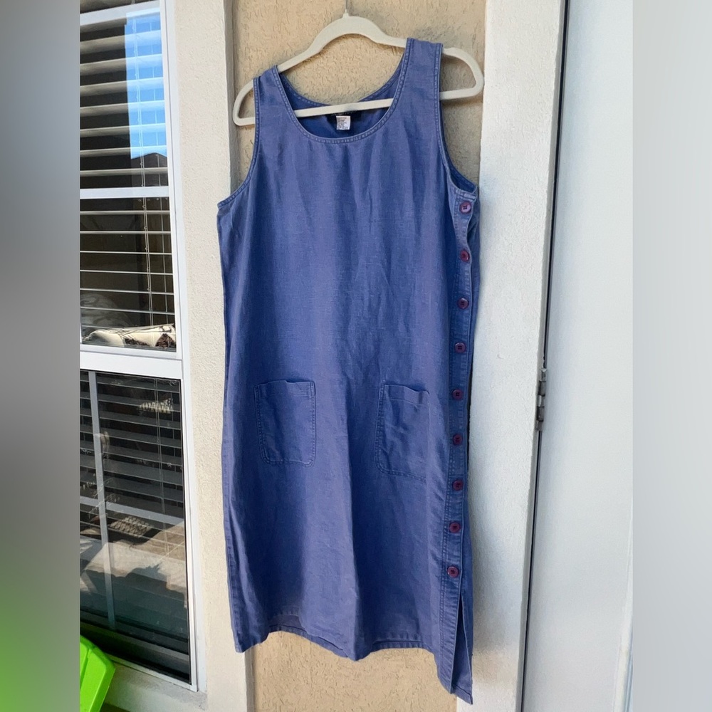 Sag Harbor Blue Sleeveless Midi Button-Side Dress